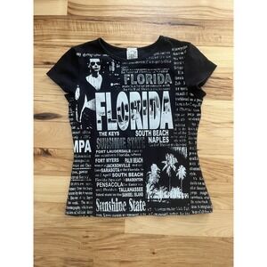 Big Bang Clothing Black‎ & Silver FLORIDA State Cities Tee Shirt Top Medium